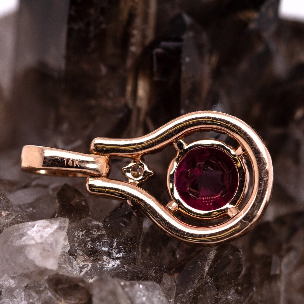 Rubellite Tourmaline Pendant in Solid 14K Rose Gold with Natural Diamond Accents - Picture 11 of 11